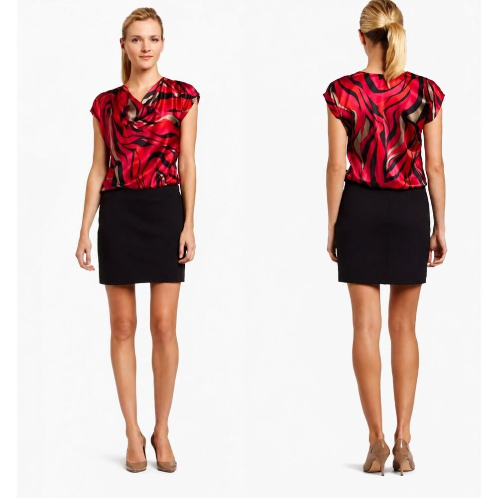 Trina Turk - Luci Dress Pink Black Abstract Print Cowl Neck Silk Dress -  Size 6